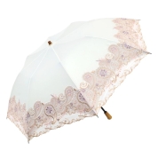 [シノワズリーモダン京都]更紗ペイズリー刺繍ショート折たたみ晴雨兼用日傘　ホワイト