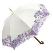 [シノワズリーモダン京都]紫陽花オーガンジー刺繍晴雨兼用長日傘　オフホワイト