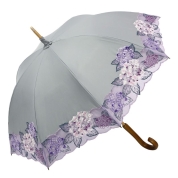 [シノワズリーモダン京都]紫陽花オーガンジー刺繍晴雨兼用長日傘　ライトグレー 