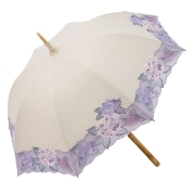 [シノワズリーモダン京都]紫陽花オーガンジー刺繍晴雨兼用長日傘　ベージュ