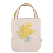 [シノワズリーモダン京都]繍画アート・トート　ミモザ刺繍 防水・撥水トートバッグ　ベージュ