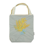 [シノワズリーモダン京都]繍画アート・トート　ミモザ刺繍 防水・撥水トートバッグ　ライトグレー