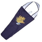 [シノワズリーモダン京都]繍画アート・トート　ミモザ刺繍 防水・撥水フラワーバッグ　ネイビー