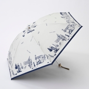 [DAKS(ダックス)]フワクール捺染　単色街並柄　ミニ傘　ホワイト