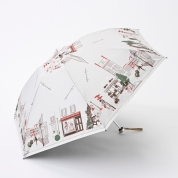 [DAKS(ダックス)]フワクール捺染　カラフル街並柄　ミニ傘　グレー