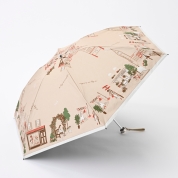[DAKS(ダックス)]フワクール捺染　カラフル街並柄　ミニ傘　ベージュ