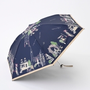 [DAKS(ダックス)]フワクール捺染　カラフル街並柄　ミニ傘　ネイビー