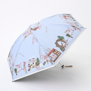 [DAKS(ダックス)]フワクール捺染　カラフル街並柄　ミニ傘　ライトブルー