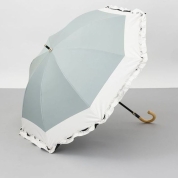 [ビューランス]バイカラーフリル晴雨兼用パラソル（1段スライドショート）　41（ミントグリーン）