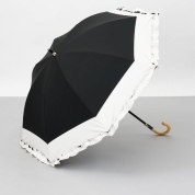 [ビューランス]バイカラーフリル晴雨兼用パラソル（1段スライドショート）　98（ブラック）