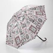 【パスポート優待15％OFF】[ビューランス]プリント額縁柄晴雨兼用傘（1段スライドショート）1BH 23052　70 ペールピンク