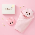 [ミキハウス ホットビスケッツ]おくるみベビーバスタオル＆スタイセット　ピンク