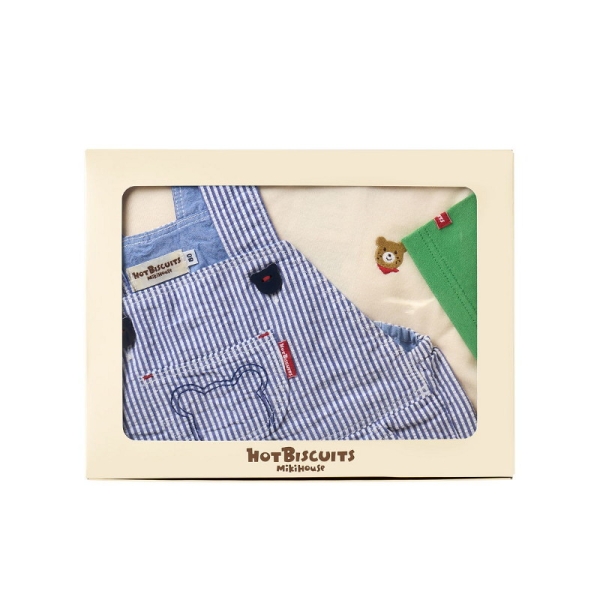 ミキハウスホットビスケッツ］オーバーオール & Tシャツセット（箱入