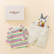 ［ミキハウスホットビスケッツ］オーバーオール & Tシャツセット（箱入）　白