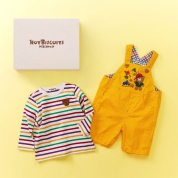 ［ミキハウスホットビスケッツ］オーバーオール & Tシャツセット（箱入）　黄