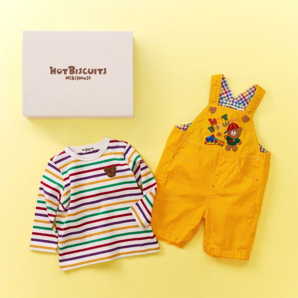 ミキハウスホットビスケッツ］オーバーオール & Tシャツセット（箱入