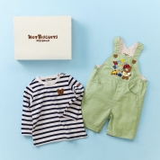 ［ミキハウスホットビスケッツ］オーバーオール & Tシャツセット（箱入）　ストームグリーン