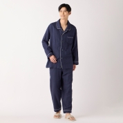 [ウチノ]メンズ　マシュマロガーゼパイピングパジャマ　ネイビー