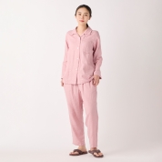 [ウチノ]レディス　マシュマロガーゼベーシックパジャマ　ピンクグレー