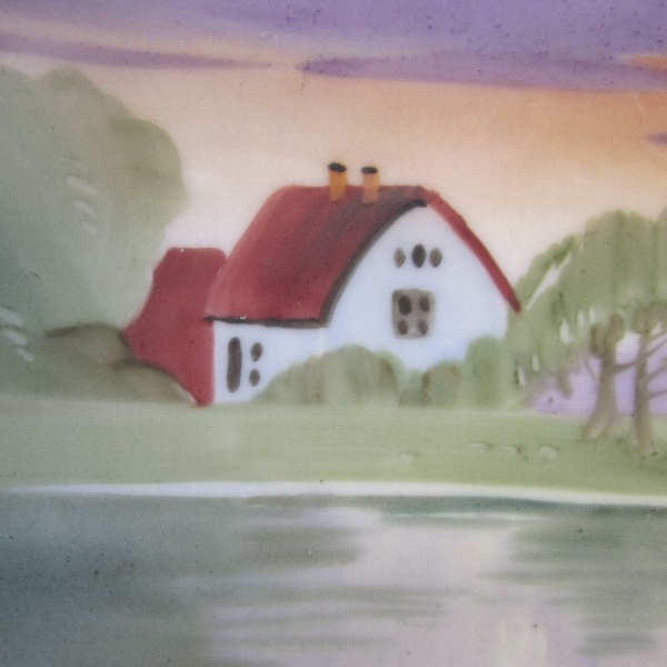 オールドノリタケ 川辺 茅葺き屋根 田舎風景 絵皿 ☆オールドノリタケ