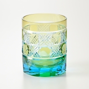 [可夜硝子]朝凪猫+八角籠目紋/切子　朝凪色