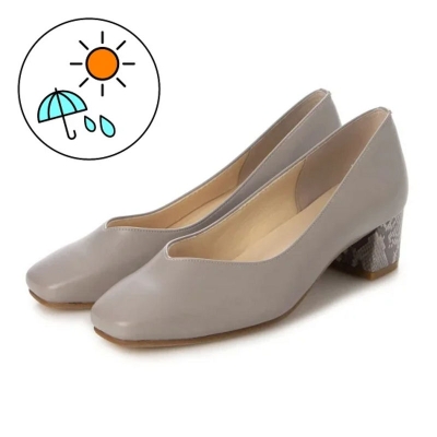 juperyジュペリー]スクエアトゥVカットレイン4cmヒールパンプス(No