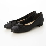 [jupery ジュペリー] 《つま先 楽パンプス》レインスクエアトゥローヒールパンプス neo (No.1223) ブラックグリッターラメ(BLG)　