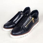 [ドミニクバー]センターゴム サイドジップレザースニーカー 　ブラック (BL)