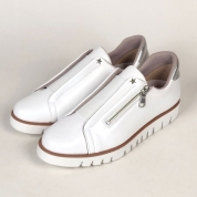 [ドミニクバー]センターゴム サイドジップレザースニーカー 　ホワイト(WH)