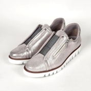 [ドミニクバー]センターゴム サイドジップレザースニーカー 　シルバー(SV)