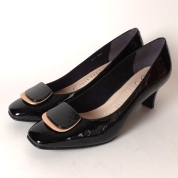 [ドミニクバー]ダブルモチーフ付パンプス No.9111　ブラックエナメル (BLE)