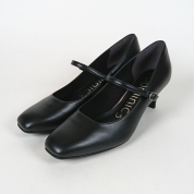 [ドミニクバー]＜晴雨兼用＞スクエアトゥ シンプルストラップパンプス No.9189　ブラック  (BL)