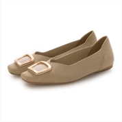 [EVOL]【洗える・超軽量片足137g】ゴールドバックルニットフラットパンプス IY5670　ベージュ(BG)