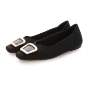 [EVOL]【洗える・超軽量片足137g】ゴールドバックルニットフラットパンプス IY5670　ブラック(BL)