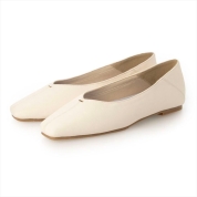 [EVOL]【ふかふか・クッション入り】スクエアゴールドステッチフラットパンプス IZ5810　アイボリー(IV)